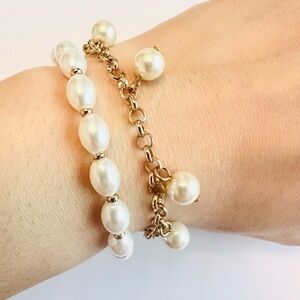 Elegant Pearl and Gold Bracelet Set